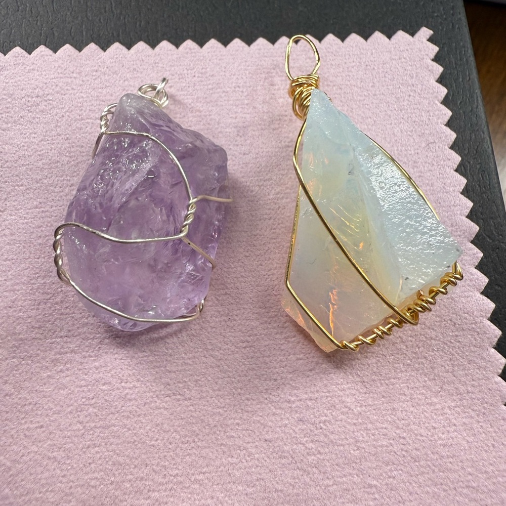 Genuine rose quartz and opalite Pendants